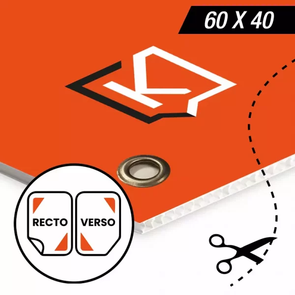 akylux 60 x 40 cm Recto verso avec découpe à la forme avec oeillets